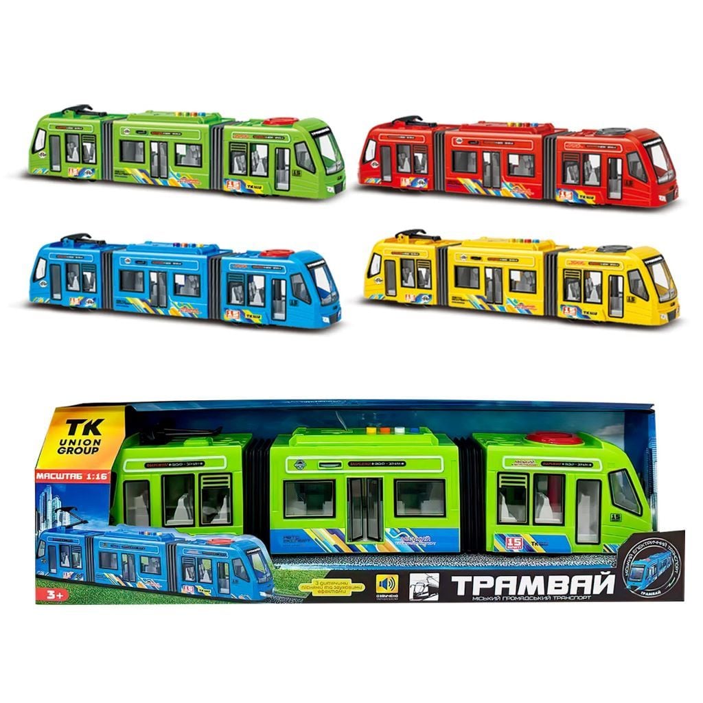 Трамвай 1:16 на батарейках мікс кольорів у коробці 44*13*9см 60147 TK Group