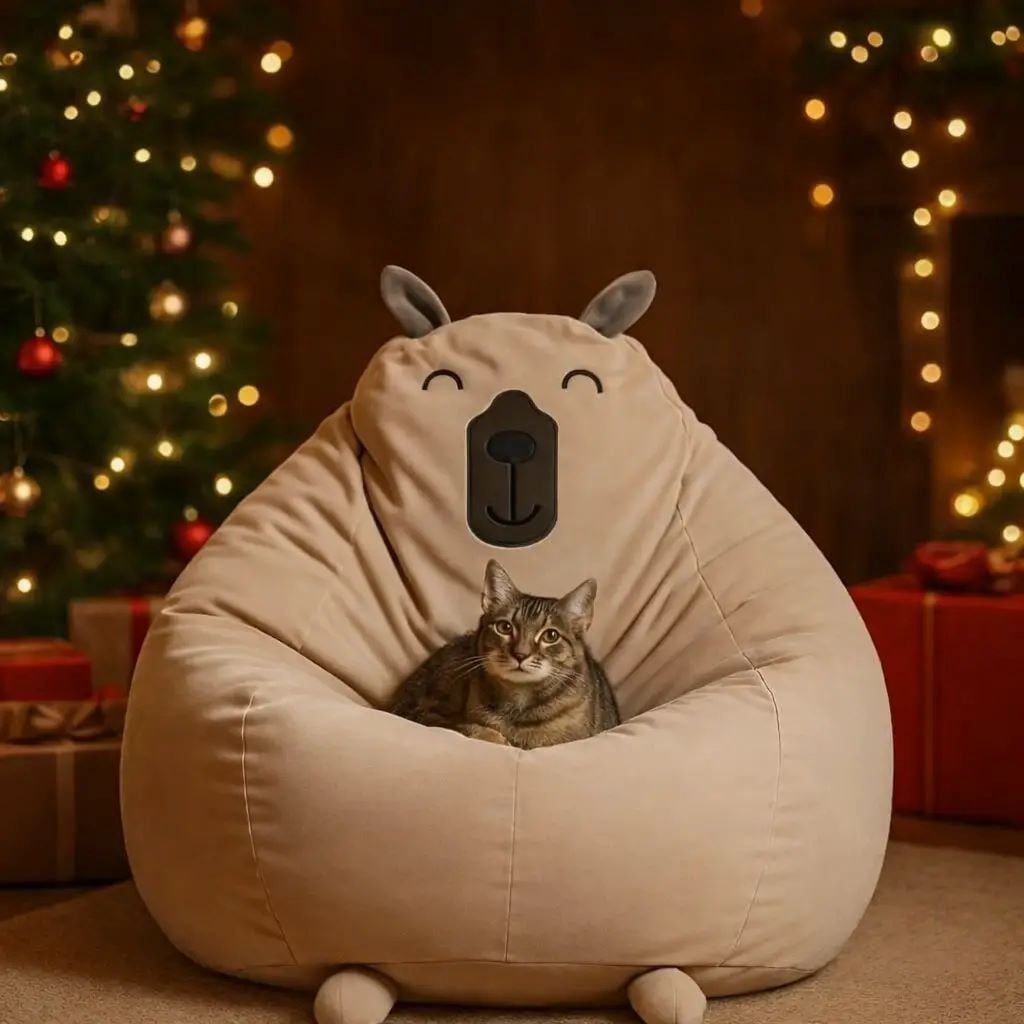 Крісло мішок 70*70см Капібара з пінопластовими кульками внутрішній чохол розмір L коричневий 9995691 Віола