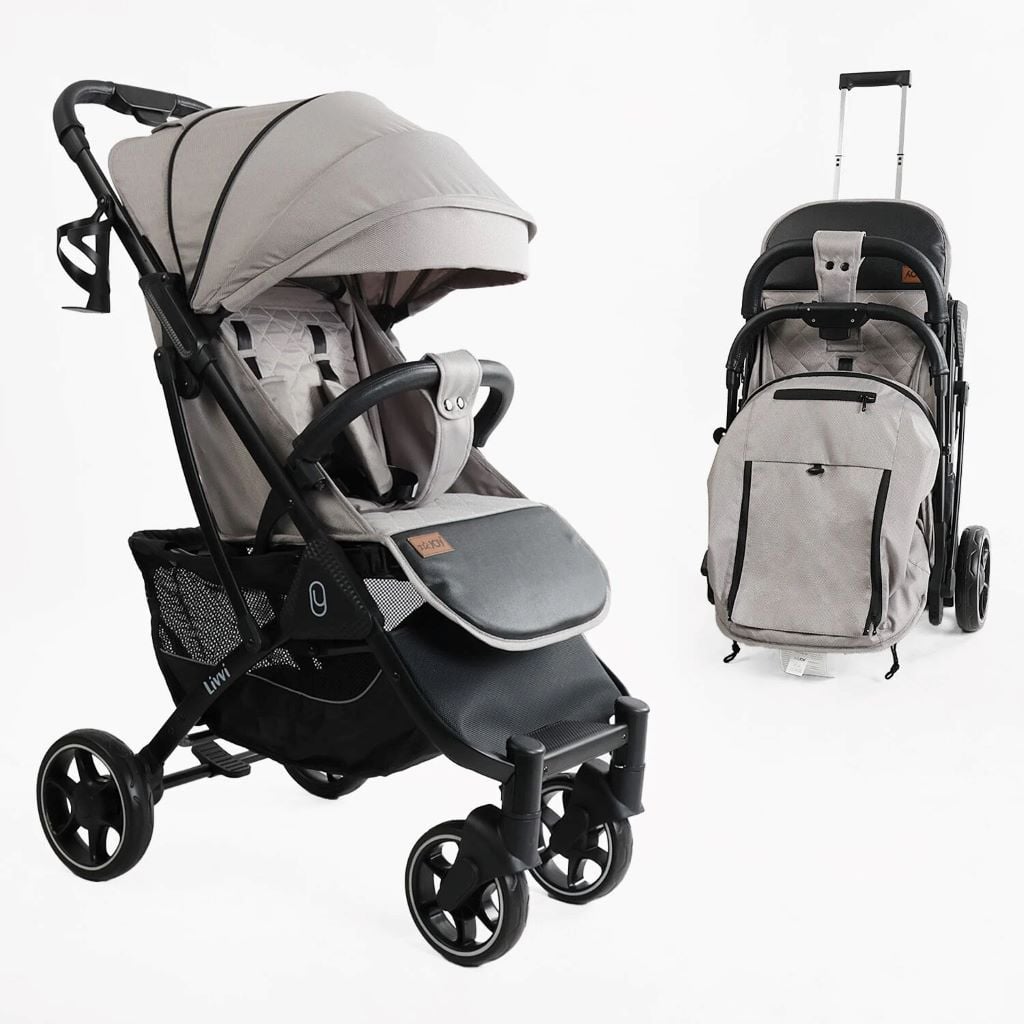 Візочок дитячий прогулянковий Livvi футкавер рама алюмінієва підсклянник телескопічна ручка сіра LV-09257 Joy