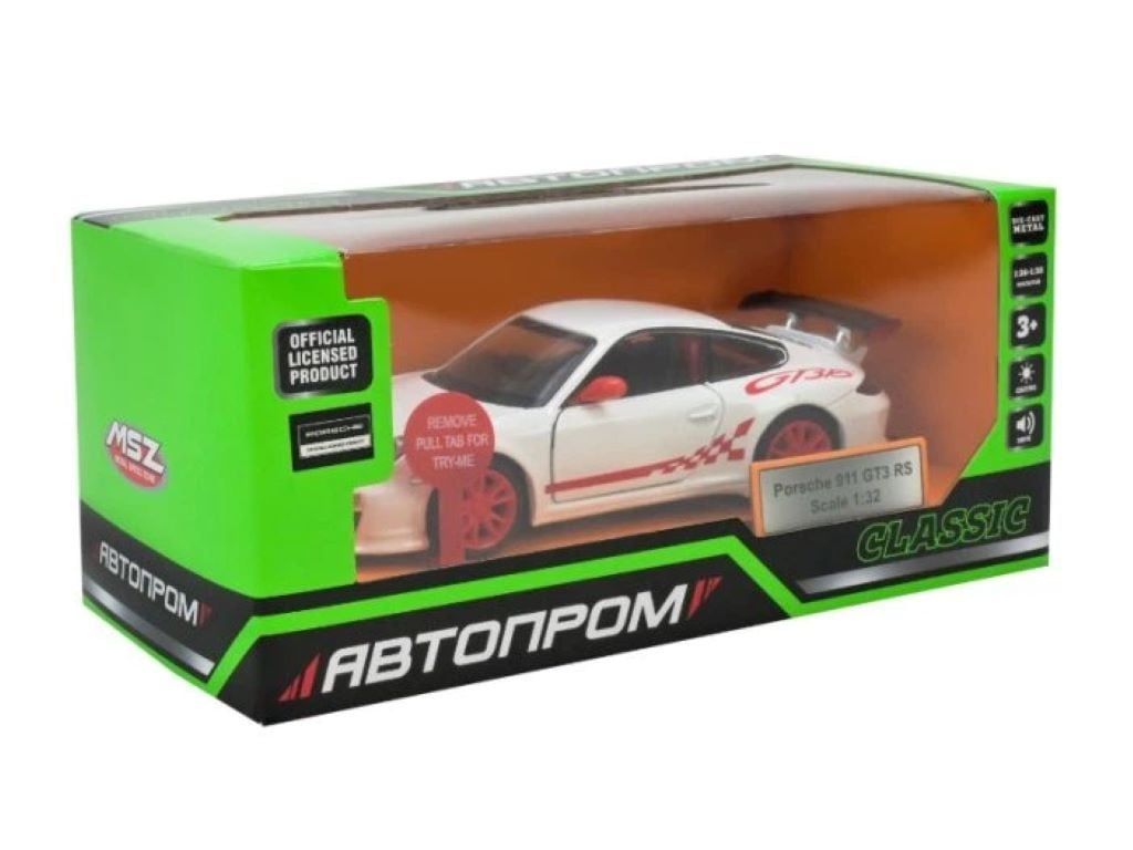 Машина мет 1:32 Porsche 911 GT3 RS інерція звук світло відкрив двері капот коробка 18*9*9см 68342 Автопром