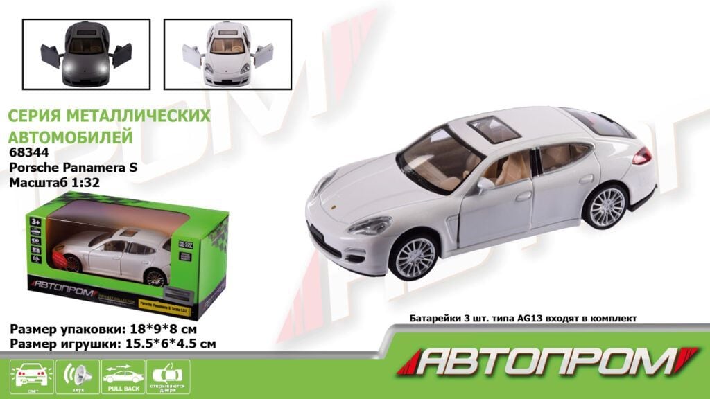 Машина метал 1:32 Porsche Panamera S світло звук відкр двері у коробці 68344 Автопром