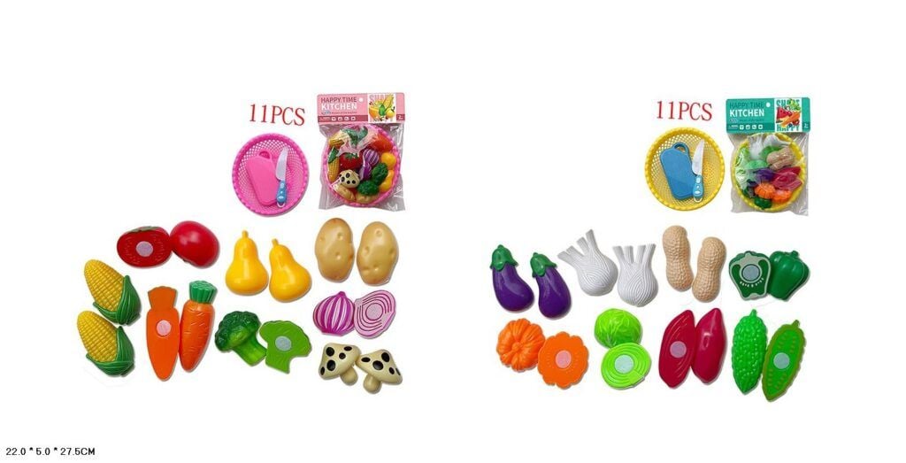 Продукти набір овочі та фрукти на липучці 8шт дощечка ніж сито 2 види пакет 27,5*22см 998-15A/15B Китай