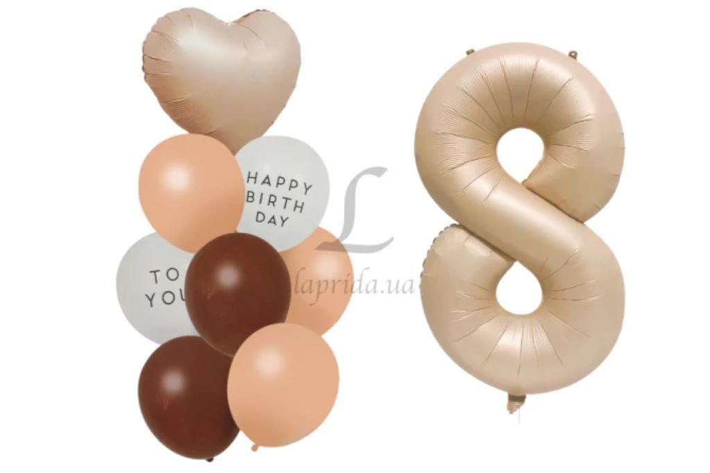 Кульки 9шт набір фольга 18*1шт фольга цифра 8 1шт латекс п10 7шт Happy Birthday YW-L2407 мексика