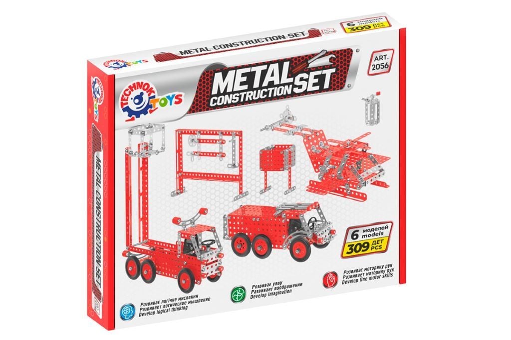 Конструктор металевий 309дет Пожежна техника у коробці 30*24*4см 2056 Технок