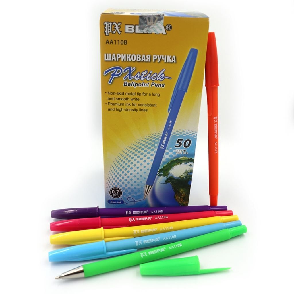 Ручка кулькова 0,7 мм в кольоровому корпусі New синя AA110B Beifa