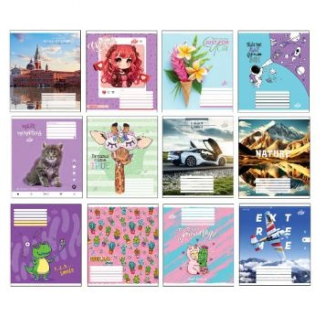 Зошит 12арк клітинка тверда обкладинка мікс видів 2103 Бріск