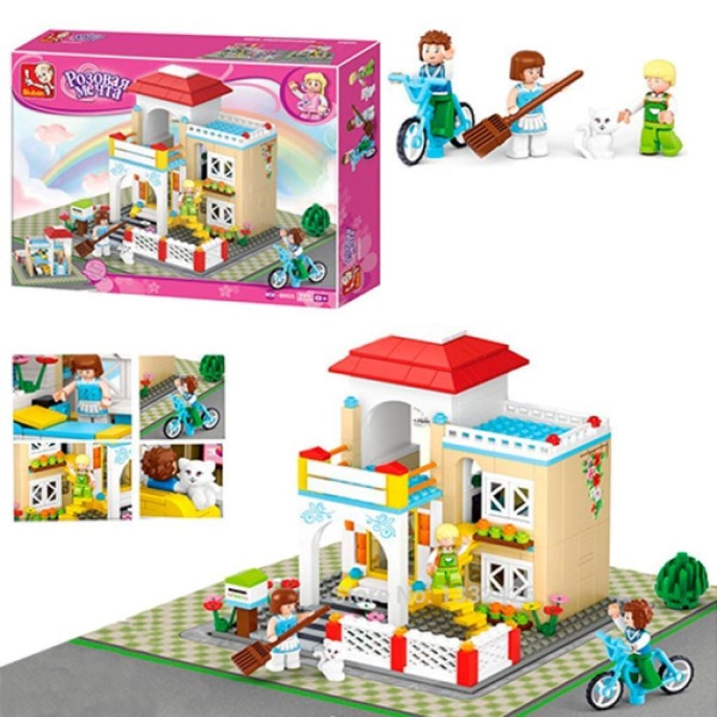 Конструктор типу лего 380 дет Рожева мрія заміський будинок велосипед фігурки у коробці 25*36*7см М38-В0533 sluban