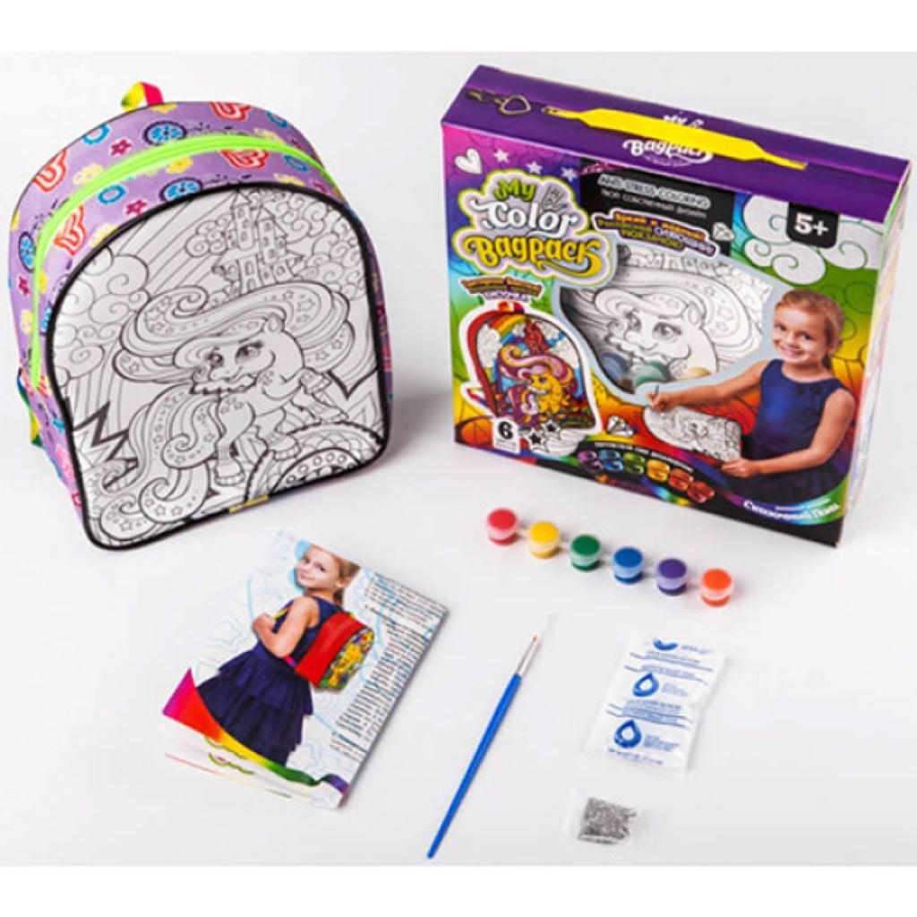 Рюкзак розмальовка My Color Bagpack Поні 6 кольорів фарб у коробці 27*15*2,5см CBP-01-03 Danko toys