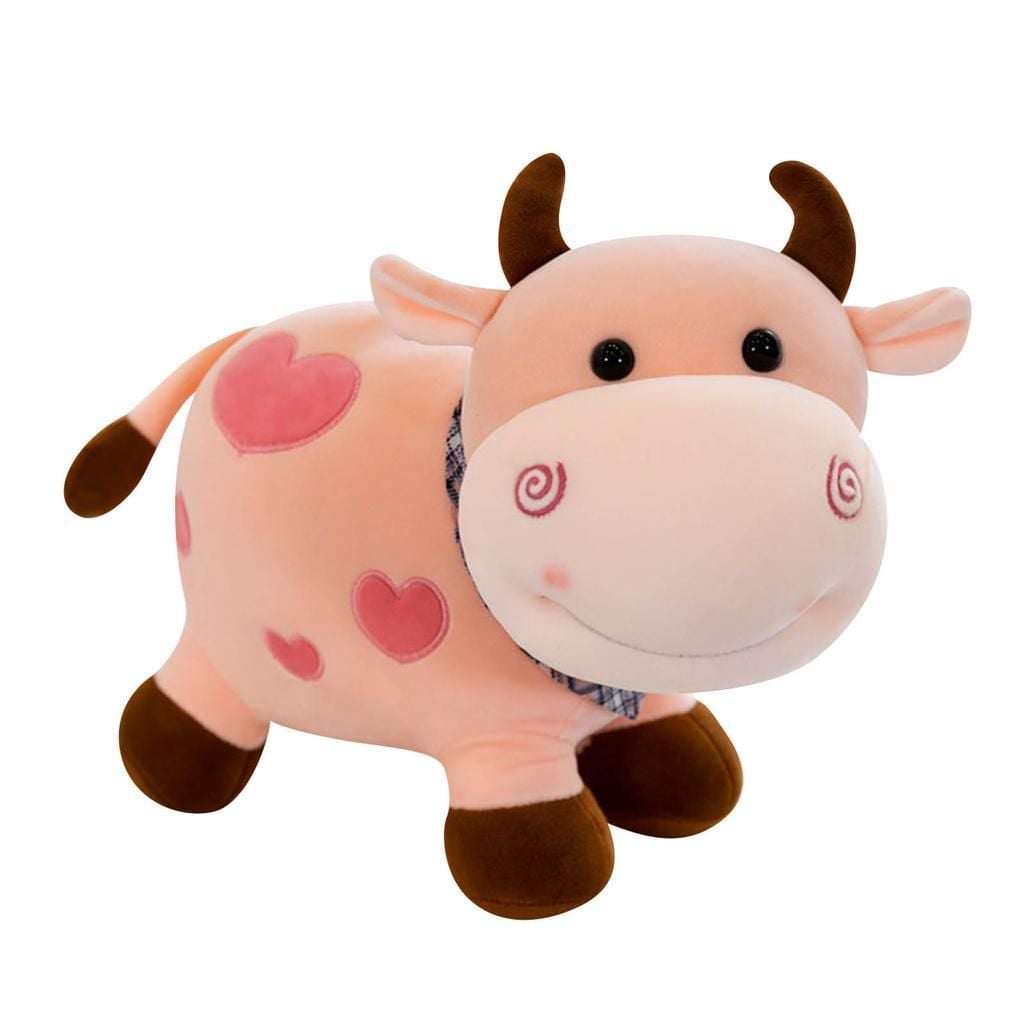 М'яка іграшка Корова 40см з сердечками і хустинкою велюр рожева 83311 Україна