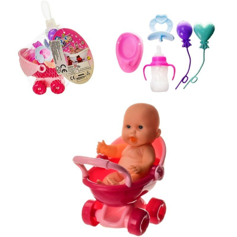 Пупс 10см коляска аксесуари у сітці 13*8*12см LE566H-6D Китай