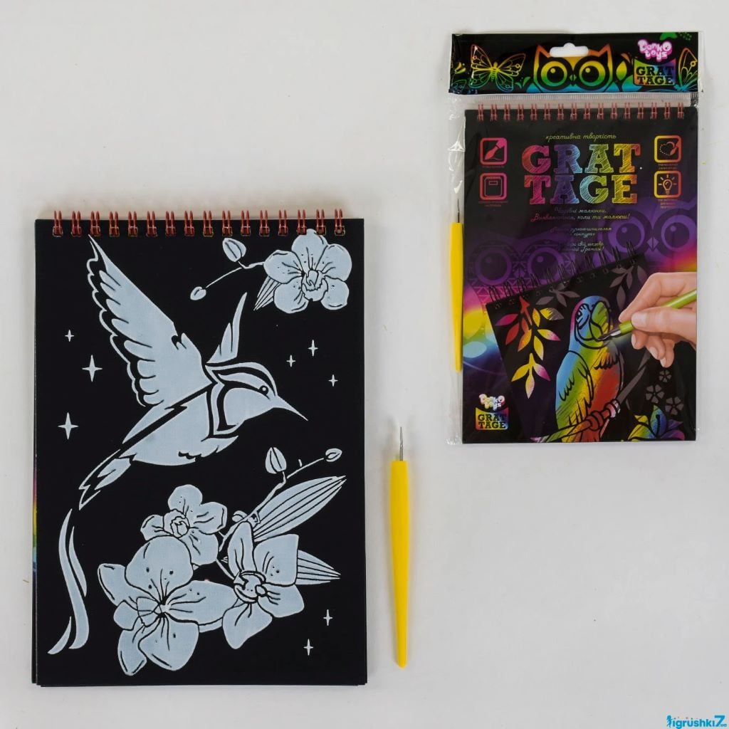 Картина-гравюра Crattage блокнот на спіралі 6 аркушів 15*20см в пакеті GRT-01-02 Danko toys