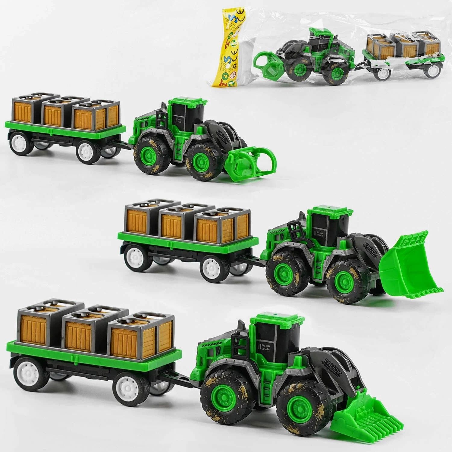 Комбайн інерція спецтехніка з причепом пакет 26*10см 268-21 Китай